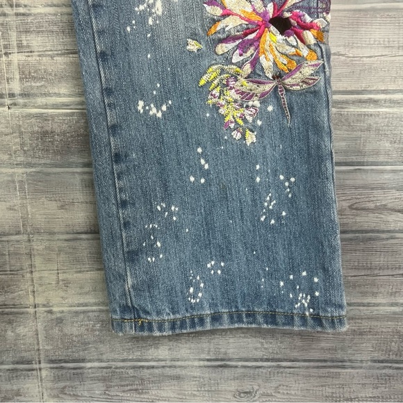 Vintage Y2K New Look Gorgeous Floral Dragonfly Embroidered Blue Jeans Size 14 UK - Picture 5 of 16